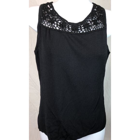 Vintage Sleeveless Knit Top L Blk Floral Crochet Tank whimsy Gothic Fairy - Picture 1 of 5